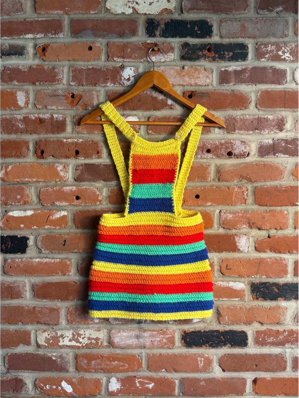 Handmade Crocheted Rainbow Stripe Overalls Dress